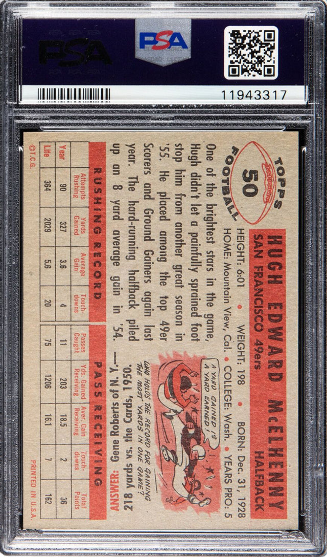 1956 Topps #50 Hugh McElhenny PSA 9