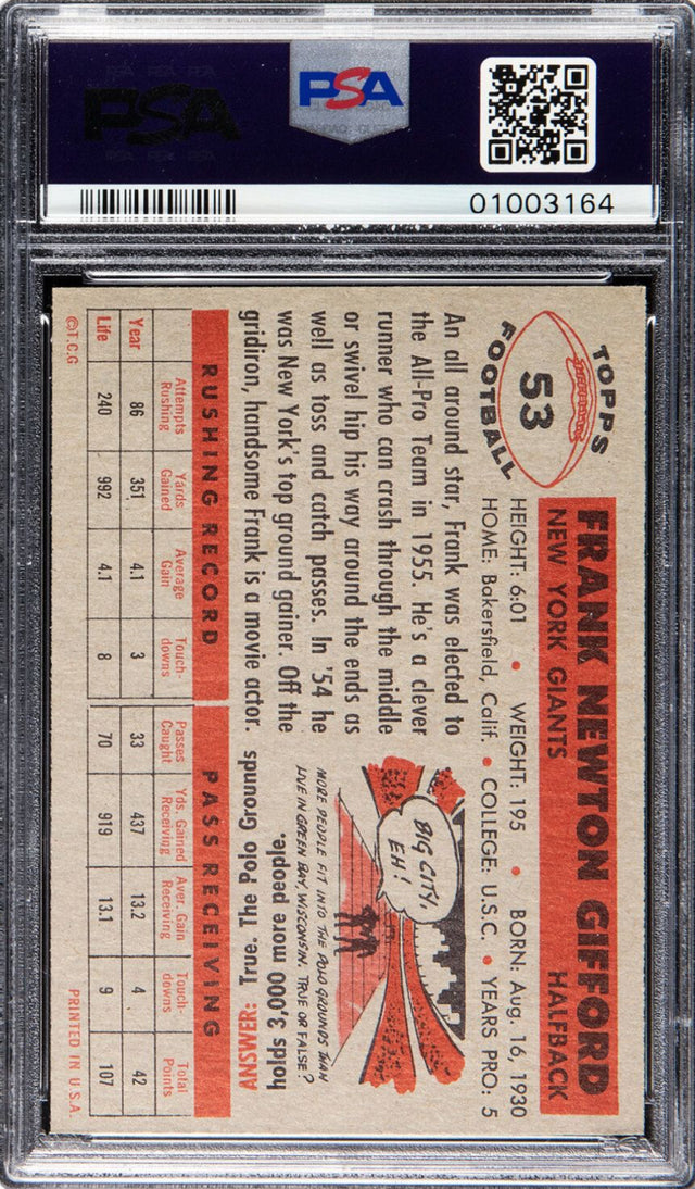 1956 Topps #54 Frank Gifford PSA 9