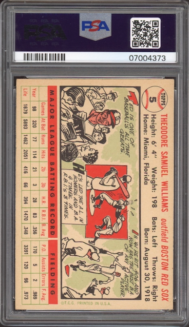 1956 Topps #5 Ted Williams White Back PSA NM-MT 8