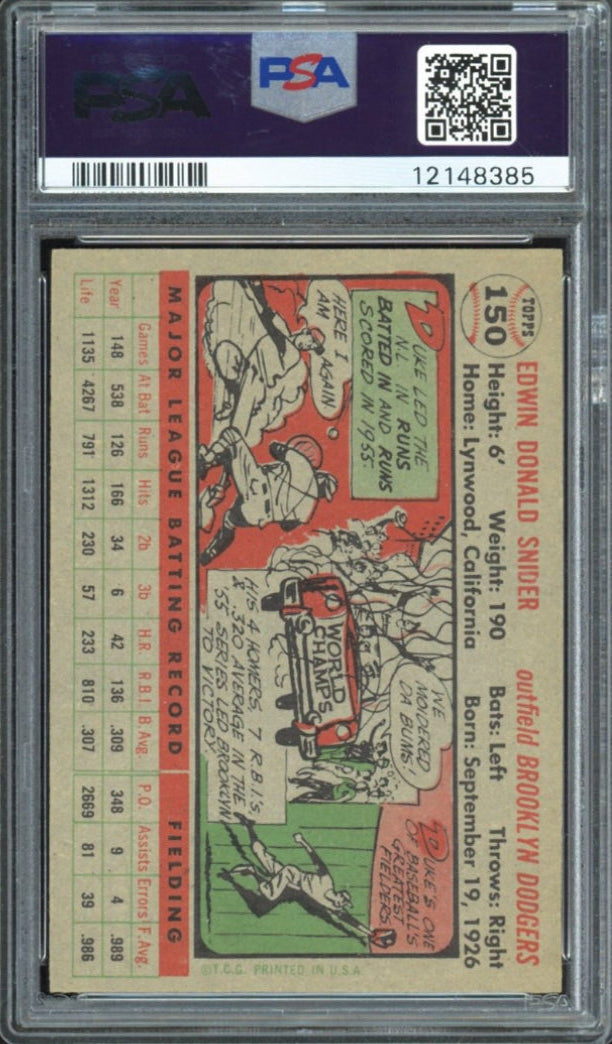 1956 Topps Gray Back #150 Duke Snider PSA 9