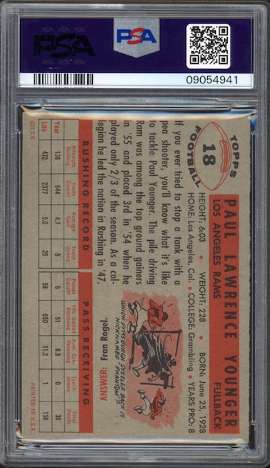 1956 Topps #18 Tank Younger PSA MINT 9