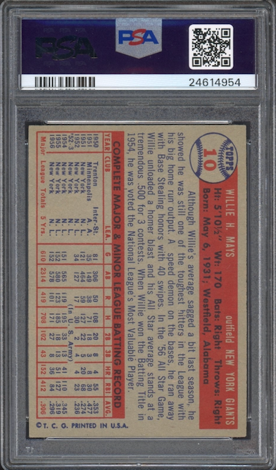 1957 Topps #10 Willie Mays PSA NM-MT 8