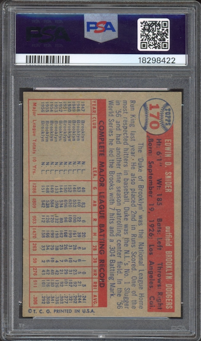 1957 Topps #170 Duke Snider PSA NM-MT 8