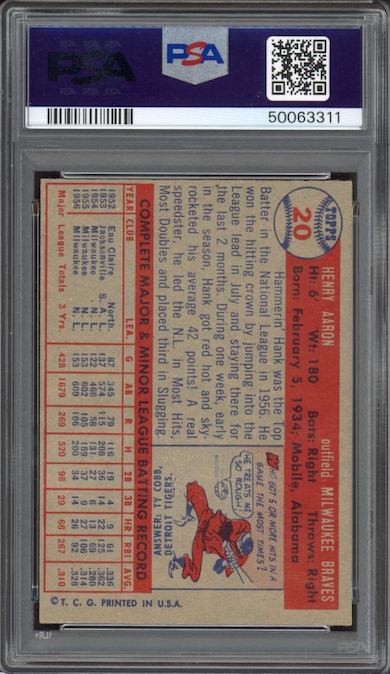 1957 Topps #20 Hank Aaron PSA NM-MT 8