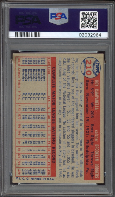 1957 Topps #210 Roy Campanella PSA NM-MT 8