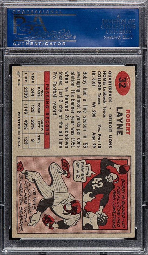 1957 Topps #32 Bobby Layne PSA 9