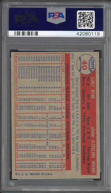 1957 Topps #40 Early Wynn PSA GEM MINT 10