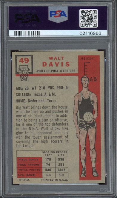 1957 Topps #49 Walt Davis ROOKIE PSA NM-MT 8