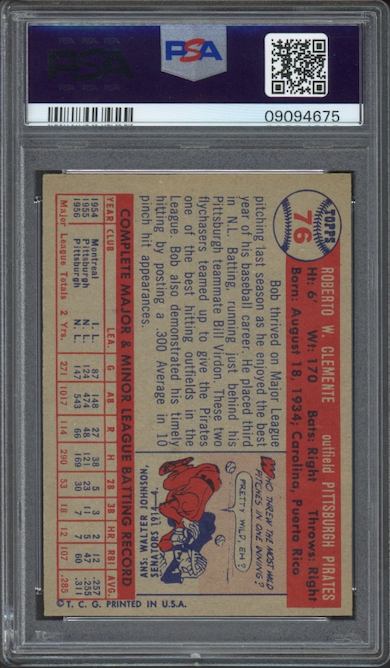 1957 Topps #76 Bob (Roberto) Clemente PSA NM-MT 8
