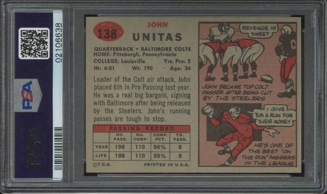 1957 Topps #138 Johnny Unitas PSA 8