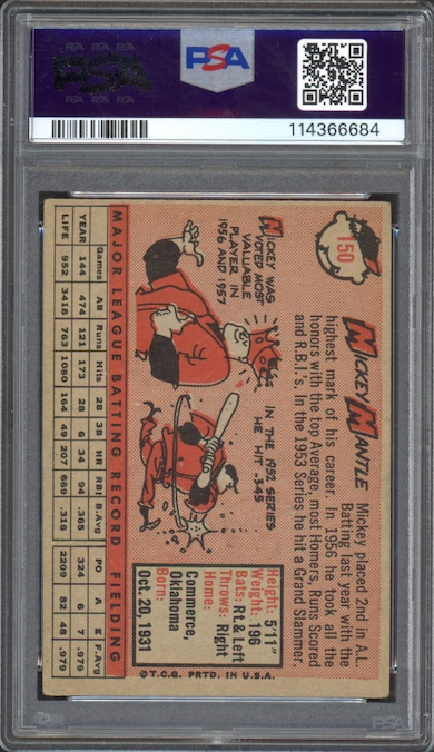 1958 Topps #150 Mickey Mantle PSA 3.5