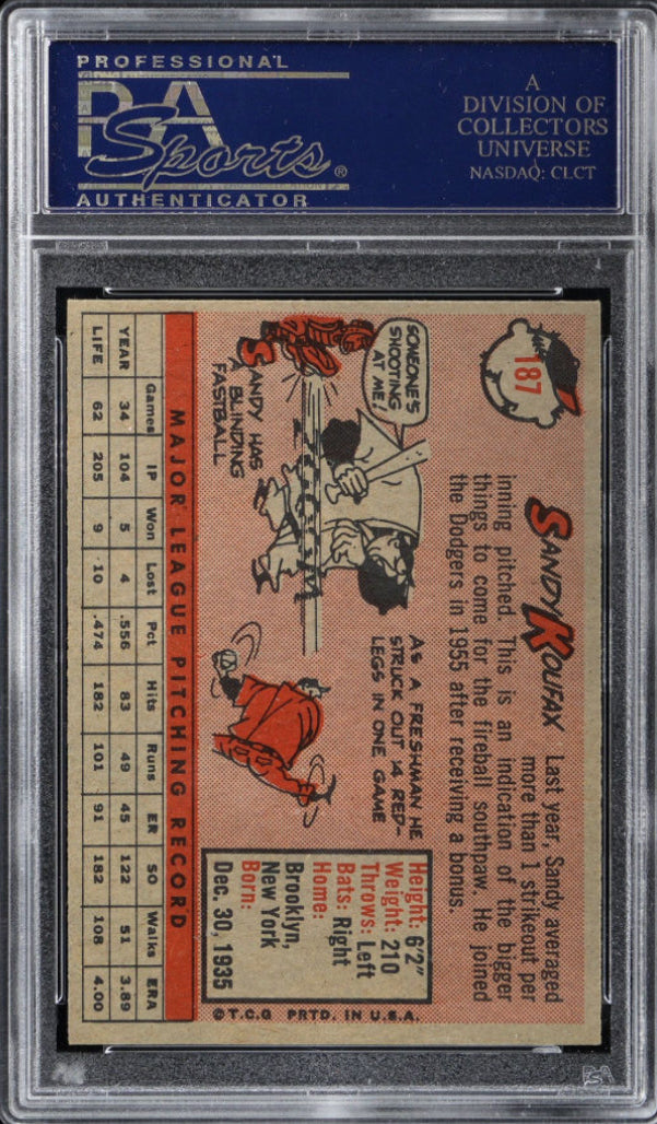 1958 Topps #187 Sandy Koufax PSA 8