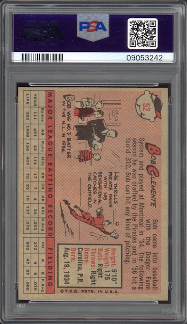 1958 Topps #52 Bob (Roberto) Clemente PSA NM-MT 8