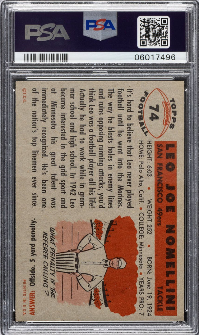 1958 Topps #74 Leo Nomellini PSA 9