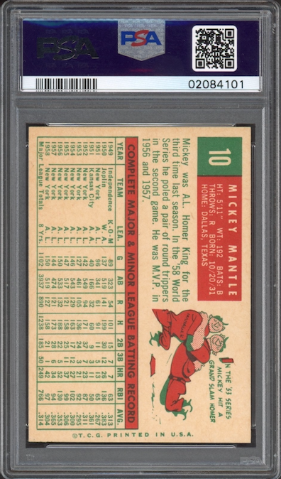 1959 Topps #10 Mickey Mantle PSA MINT 9