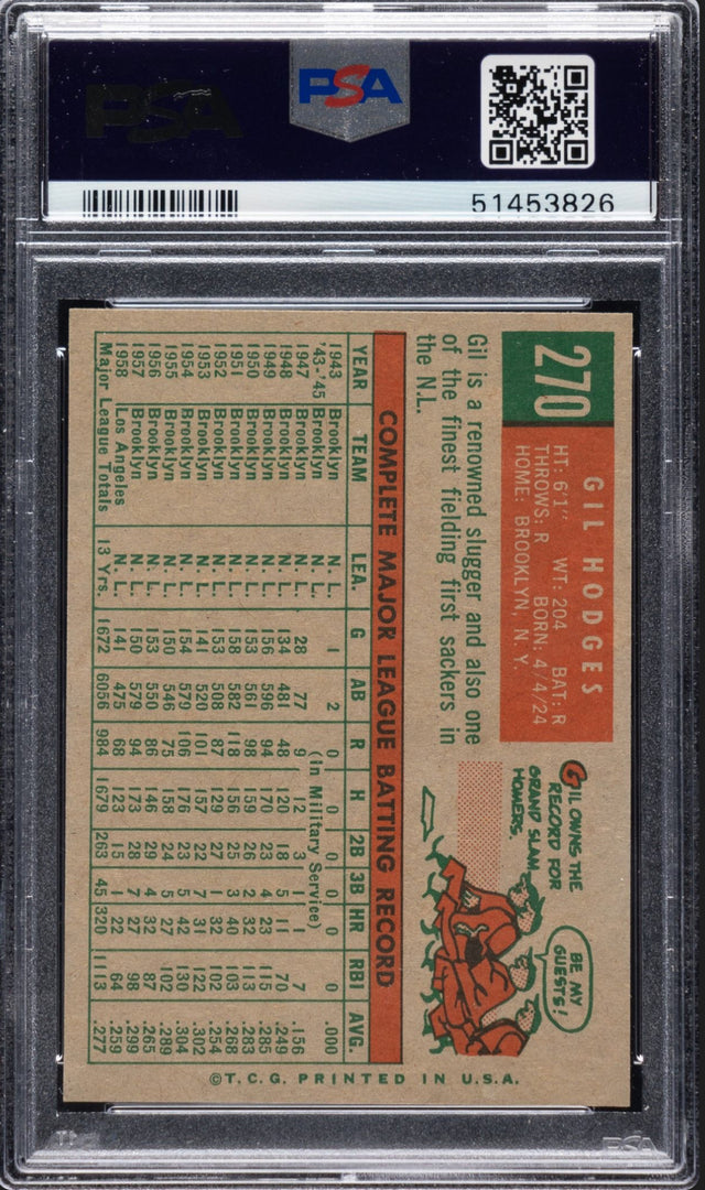 1959 Topps Gray Back #270 Gil Hodges PSA 9