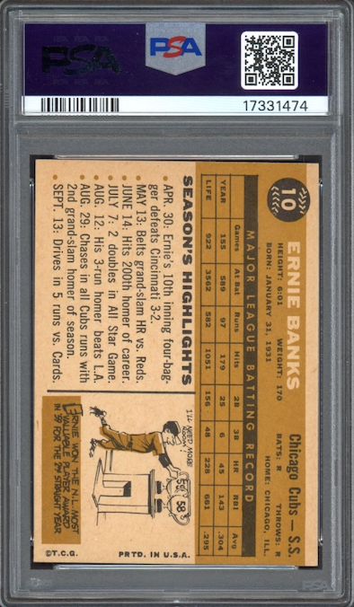 1960 Topps #10 Ernie Banks PSA NM-MT+ 8.5
