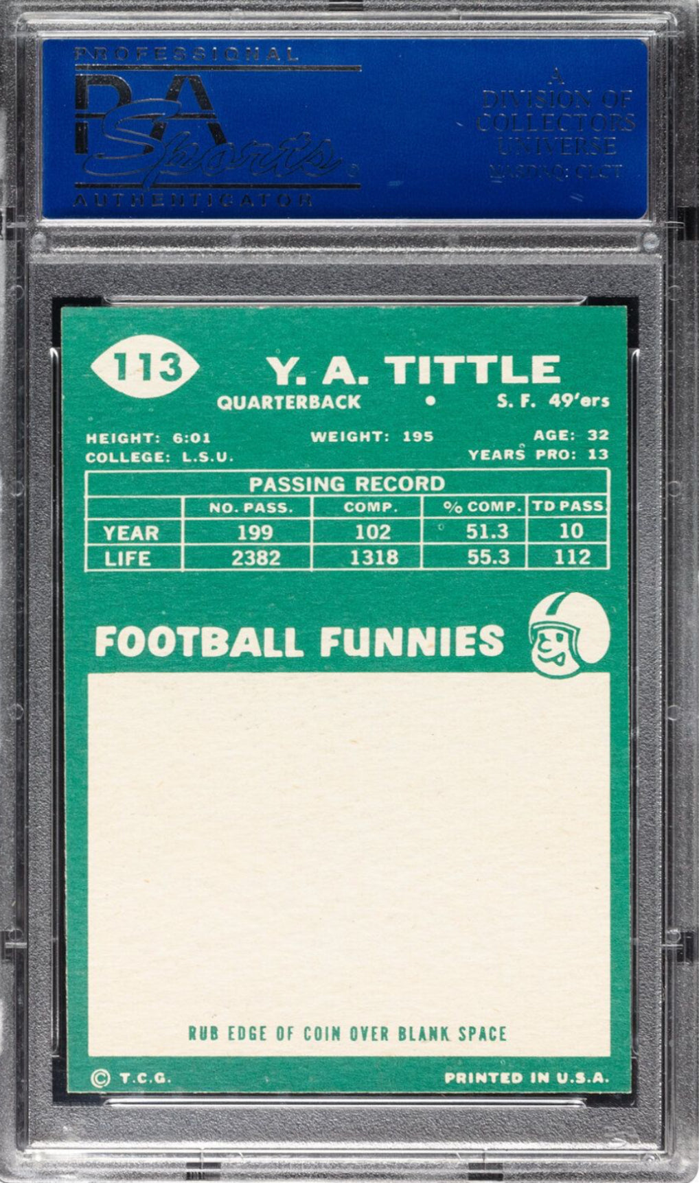 1960 Topps #113 Y.A. Tittle PSA 9