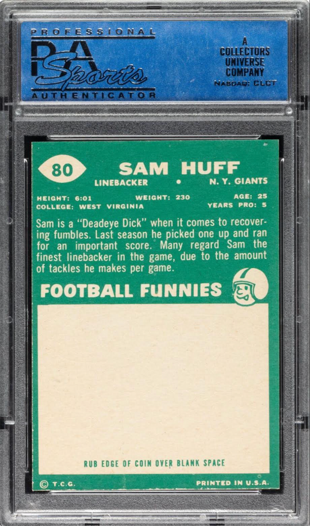 1960 Topps #80 Sam Huff PSA MINT 9