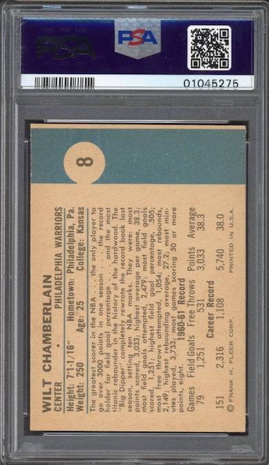1961 Fleer #8 Wilt Chamberlain ROOKIE PSA NM 7