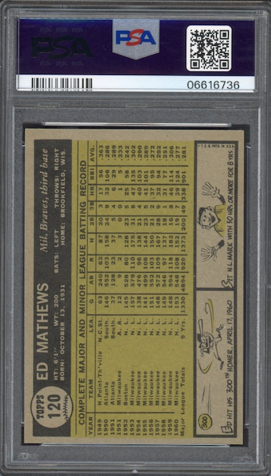1961 Topps #120 Ed Matthews PSA MINT 9