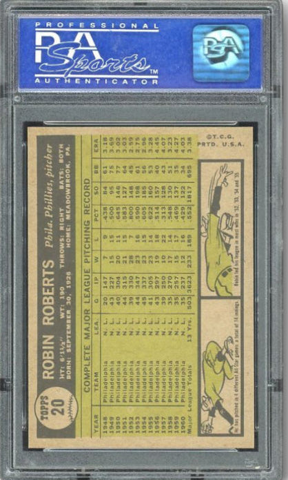 1961 Topps #20 Robin Roberts PSA MINT 9