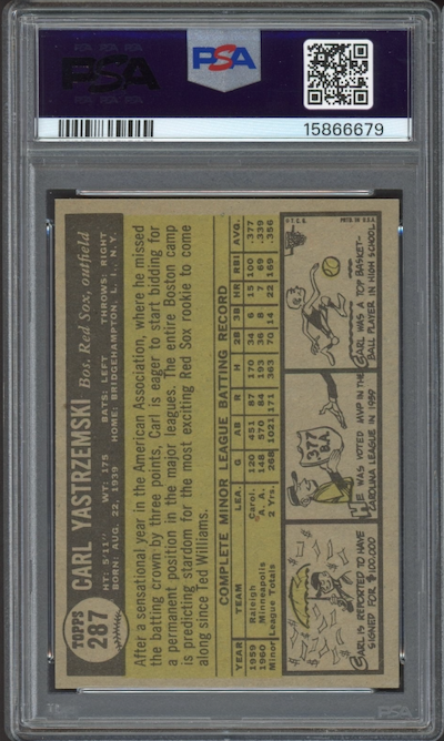 1961 Topps #287 Carl Yastrzemski Star Rookie PSA NM-MT+ 8.5