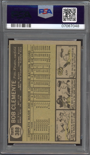 1961 Topps #388 Bob (Roberto) Clemente PSA NM-MT 8