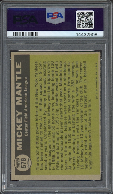 1961 Topps #578 Mickey Mantle All-Star PSA NM-MT 8
