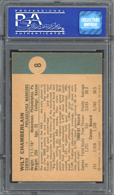 1961 Fleer #8 Wilt Chamberlain ROOKIE PSA EX 5