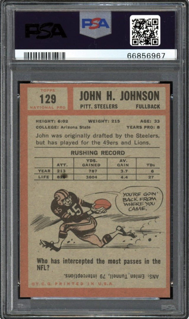 1962 Topps #129 John Henry Johnson PSA NM-MT 8