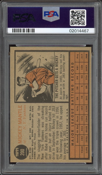 1962 Topps #200 Mickey Mantle PSA NM-MT 8