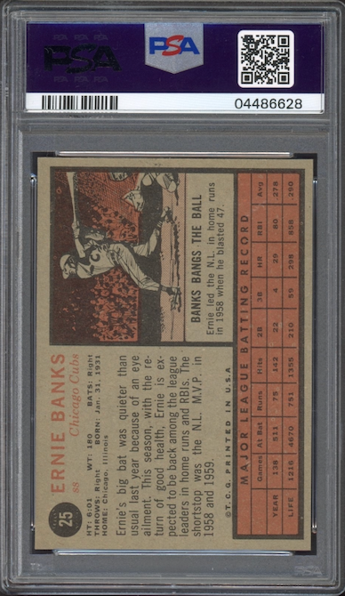 1962 Topps #25 Ernie Banks PSA MINT 9