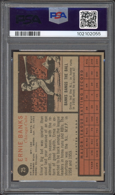 1962 Topps #25 Ernie Banks PSA MINT 9