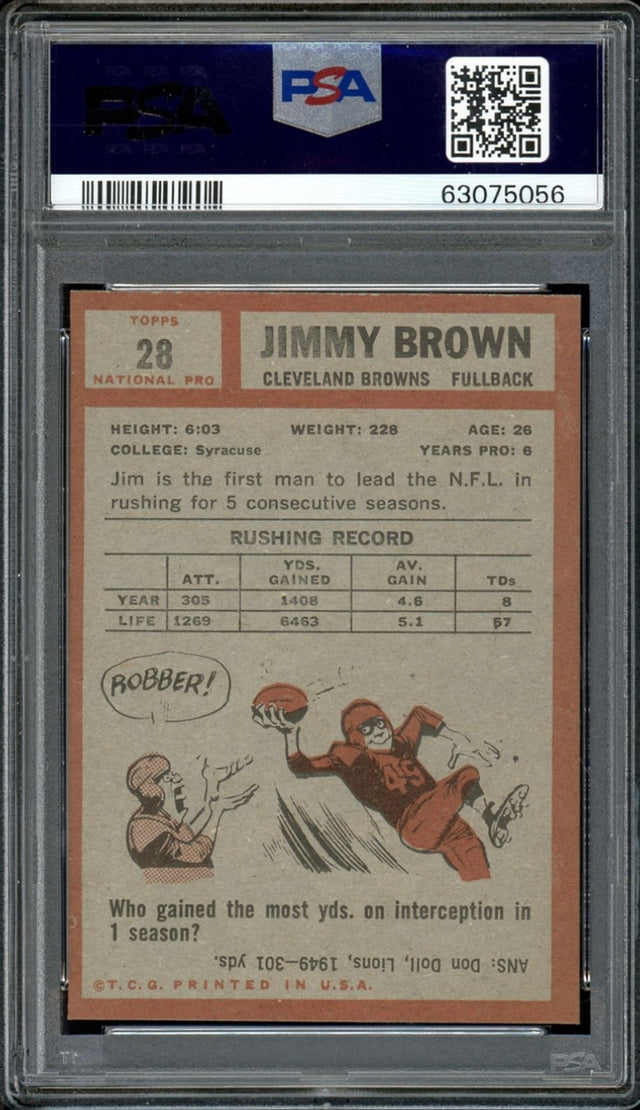 1962 Topps #28 Jim Brown PSA NM-MT 8