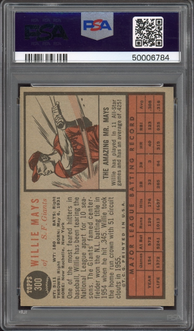 1962 Topps #300 Willie Mays PSA NM-MT 8
