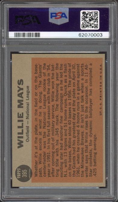 1962 Topps #395 Willie Mays All Star PSA NM-MT+ 8.5