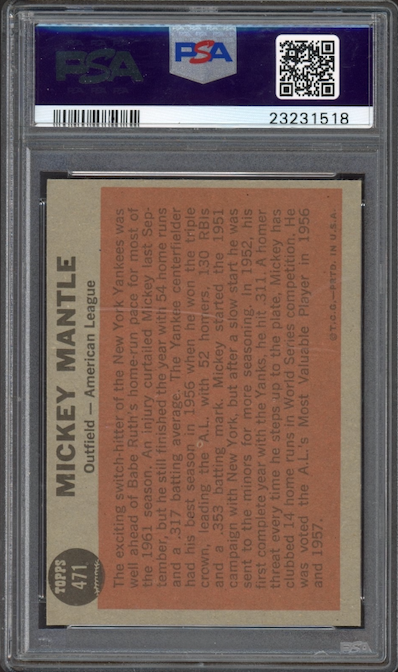 1962 Topps #471 Mickey Mantle All Star PSA NM-MT+  8.5