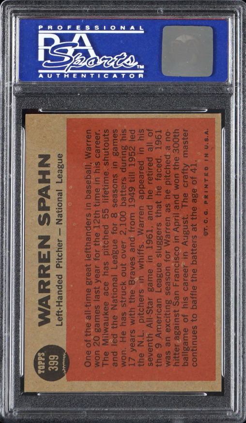 1962 Topps All Star #399 Warren Spahn PSA NM-MT 8