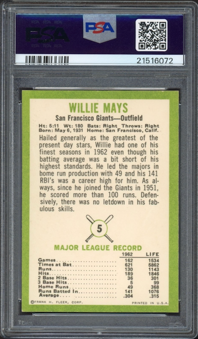 1963 Fleer #5 Willie Mays PSA MINT 9