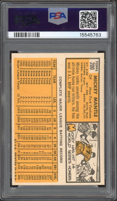 1963 Topps #200 Mickey Mantle PSA NM-MT+ 8.5