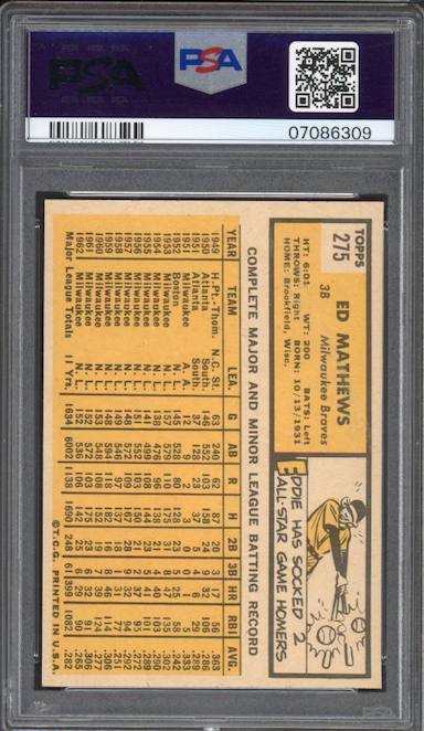 1963 Topps #275 Ed Matthews PSA MINT 9