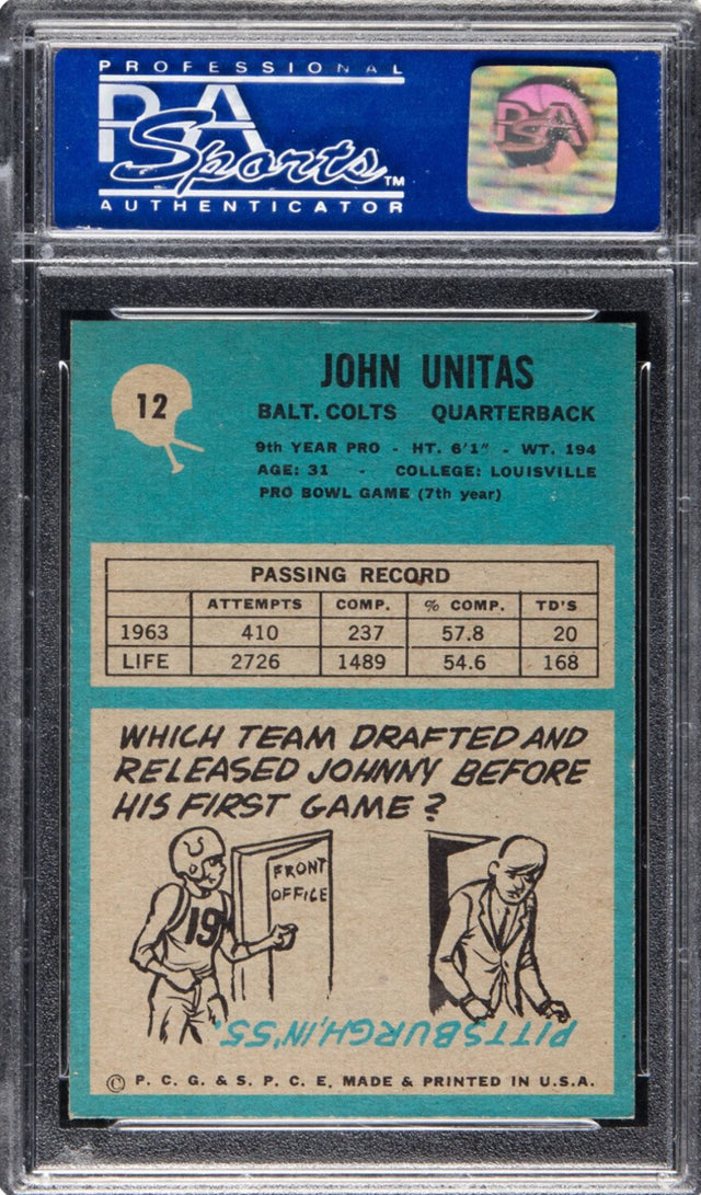 1964 Philadelphia #12 Johnny Unitas PSA MINT 9