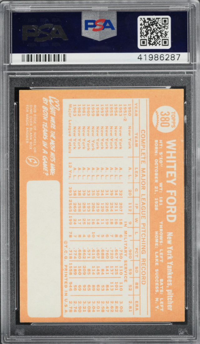 1964 Topps #380 Whitey Ford PSA MINT 9