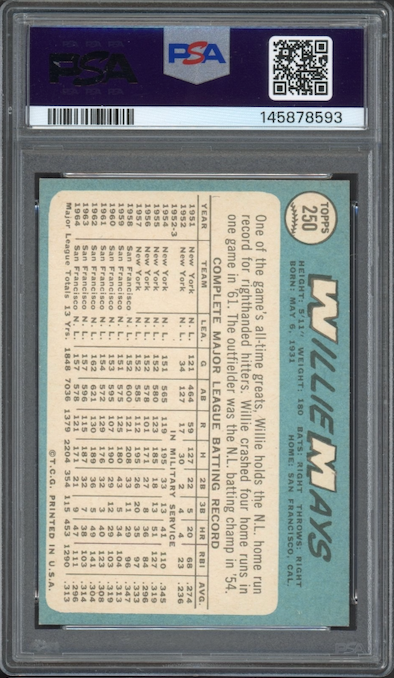 1965 Topps #250 Willie Mays PSA NM-MT 8