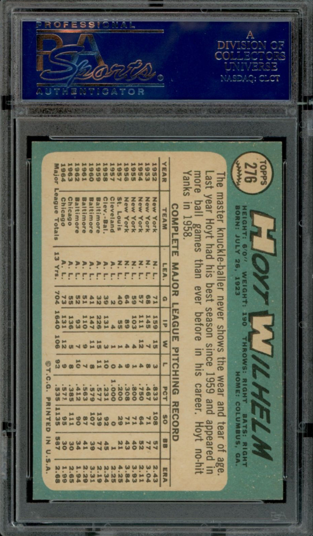 1965 Topps #276 Hoyt Wilhelm PSA MINT 9
