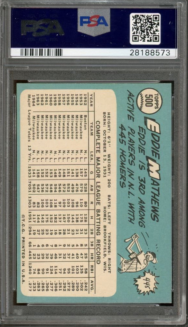 1965 Topps #500 Eddie Matthews PSA MINT 9