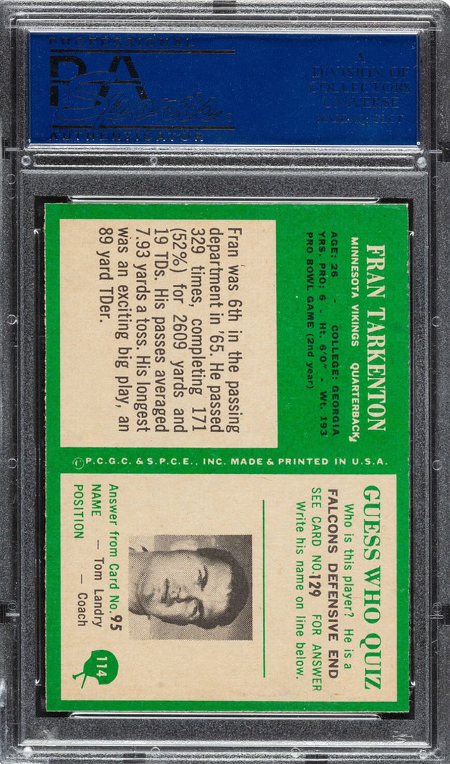 1966 Philadelphia #114 Fran Tarkenton PSA 9