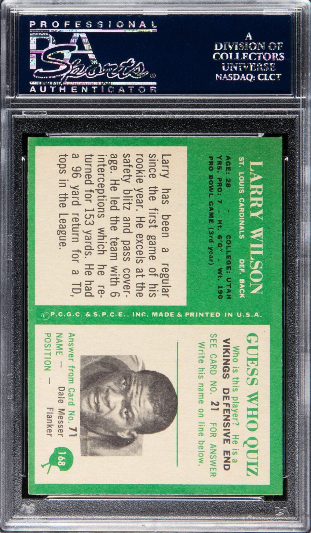 1966 Philadelphia #168 Larry Wilson PSA 9