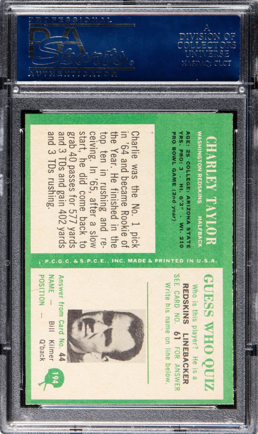 1966 Philadelphia #194 Charley Taylor PSA MINT 9